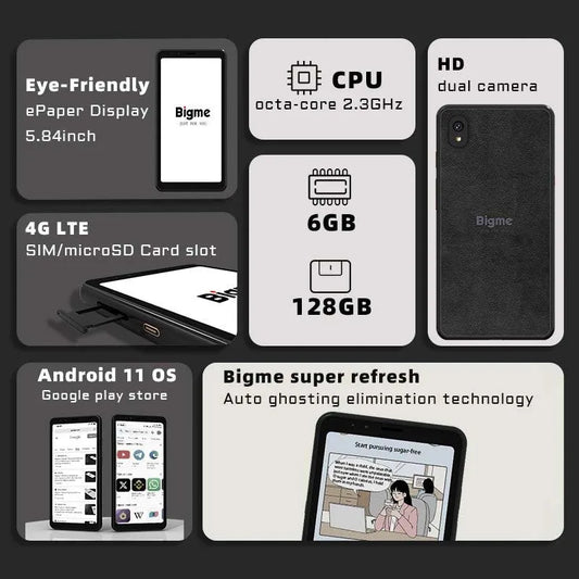 Portable E-Ink Smartphone 5.84 Inch Black White Display Android 11