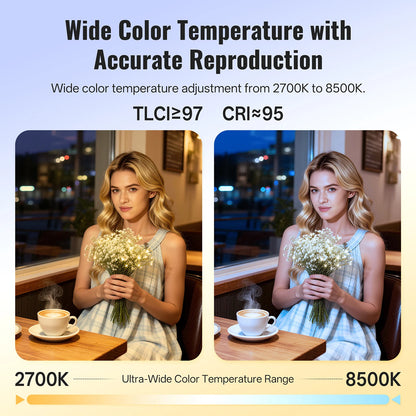 Portable 40W LED Video Light 2700K-8500K Rechargeable