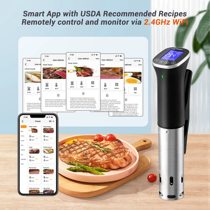 WiFi Sous Vide Cooker IPX7 Waterproof with App Control
