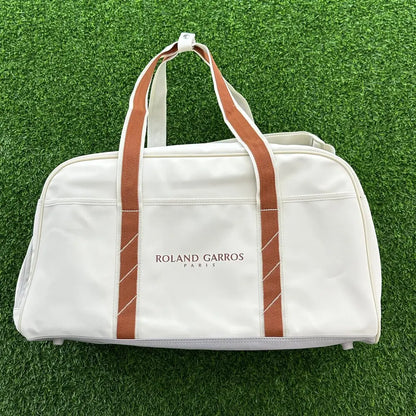 Vintage Tennis Racket Duffel Bag Cream for Men and Women