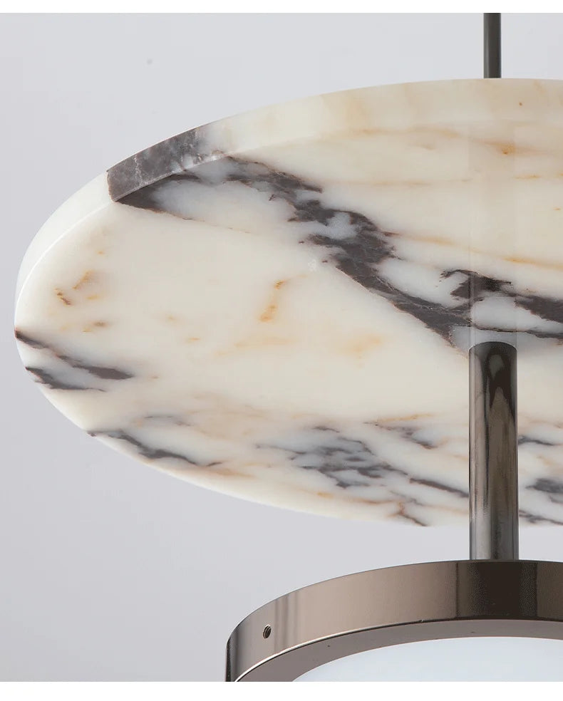 Luxury Black Round Stone Pendant Lamp Neutral Light 4000K