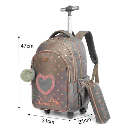 Girls Trolley School Backpack Set with Lunch Bag