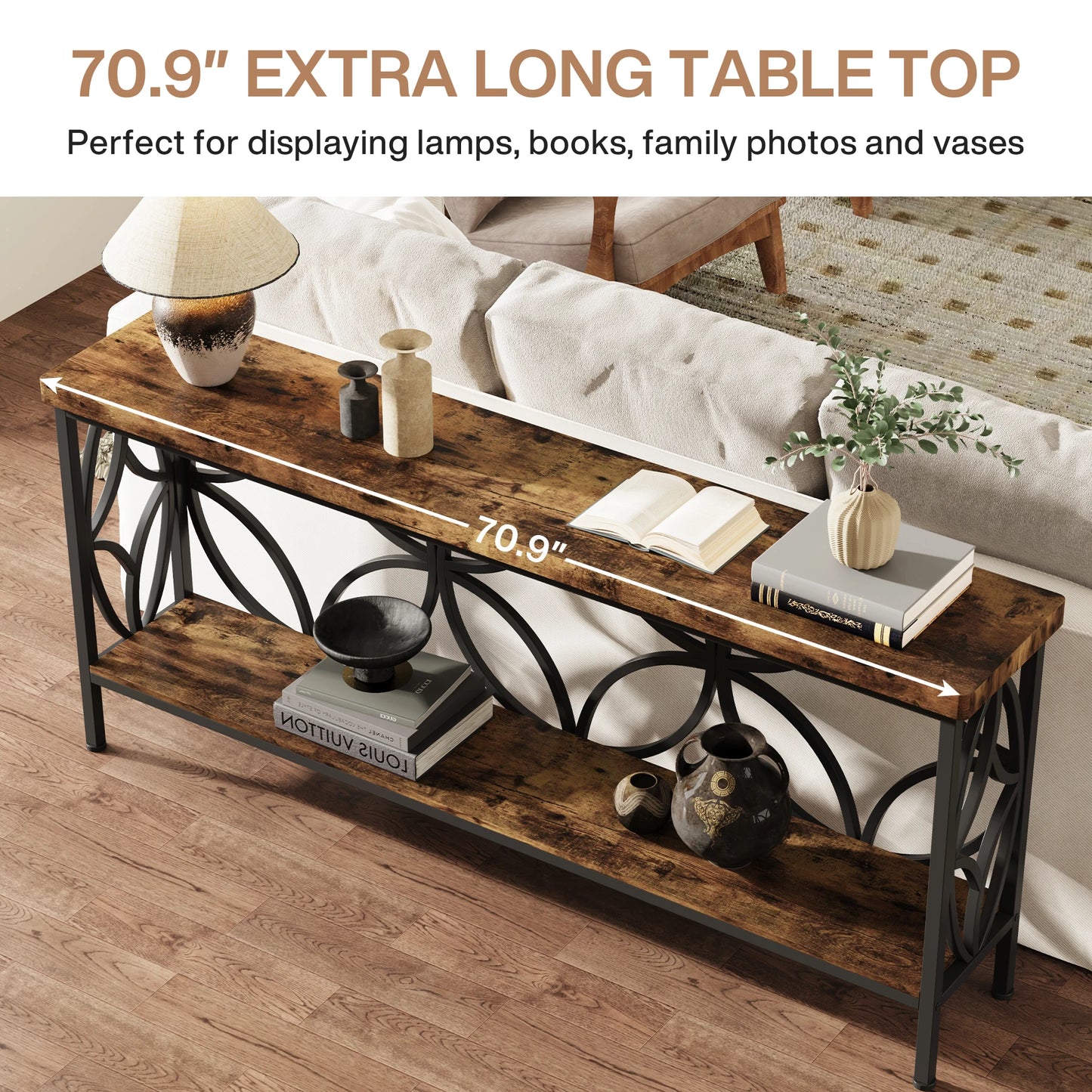 Sofa Table with Storage for Entryway & Living Room