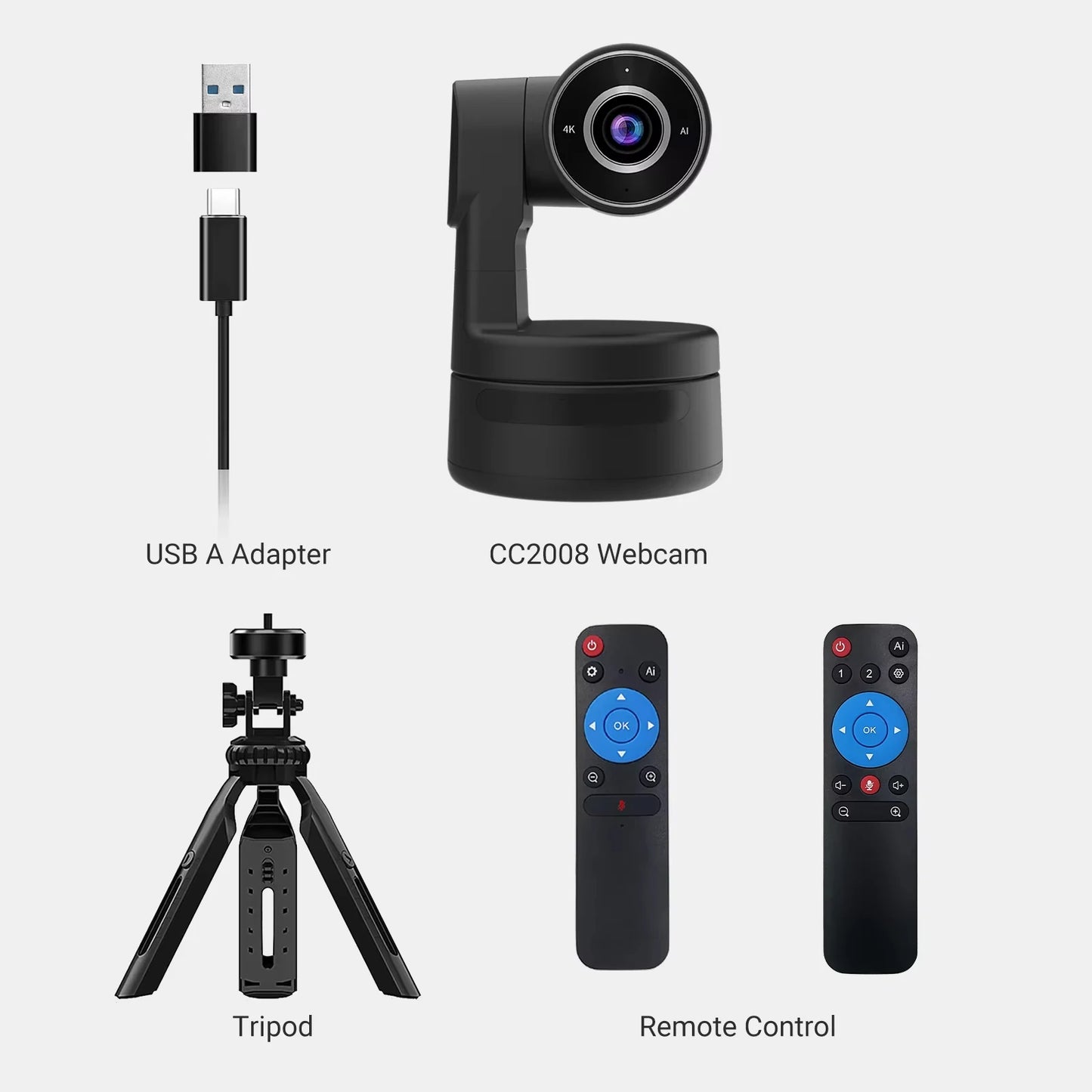 AI 4K Digital Zoom Webcam No Auto Track