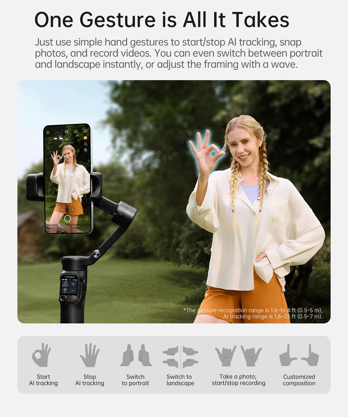 White Smartphone Gimbal with AI Tracking & Fill Light