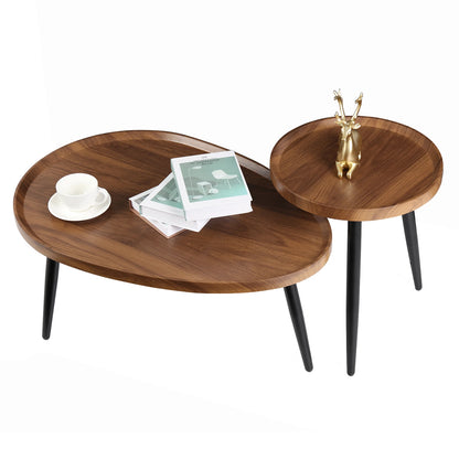 2-Piece Round Nesting Coffee Table Set Wood Metal