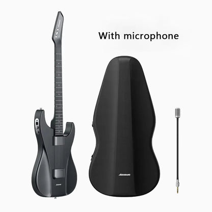 Travel Electric Guitar Black Bundle with Protective Bag & Mic