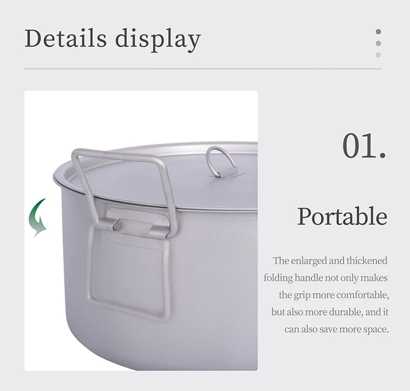 5L Titanium Camping Pot with Lid and Folding Handles