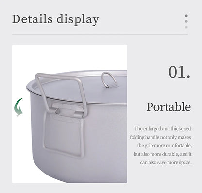 5L Titanium Camping Pot with Lid and Folding Handles