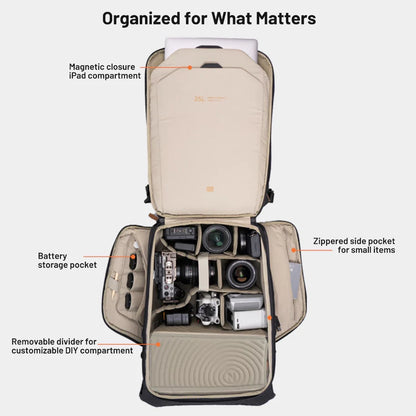25L Waterproof Photography Backpack with Laptop Storage Black
