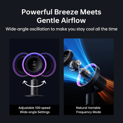 Rechargeable Turbo Oscillating Fan with 100 Speeds and HEPA Filter