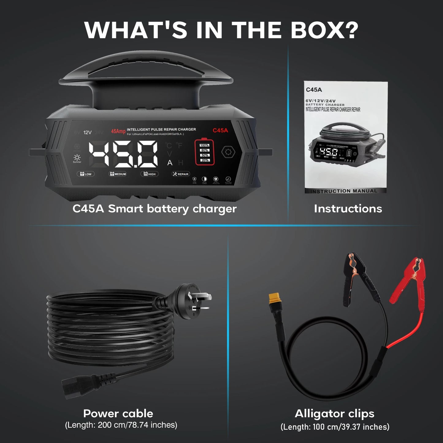 Portable Car and Motorcycle Battery Charger with Repair Function