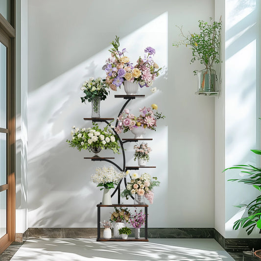 Tree Shaped Plant Stand with Multiple Display Shelves