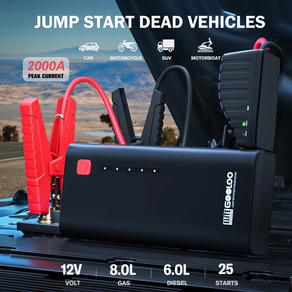 12V Car Jump Starter 2000A Portable Battery Booster