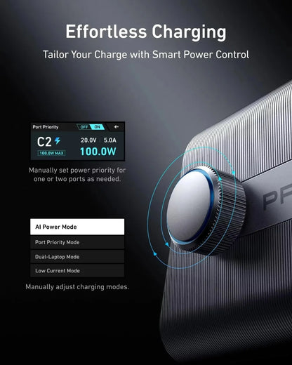 6-Port GaN USB-C Charging Station with Smart Dial