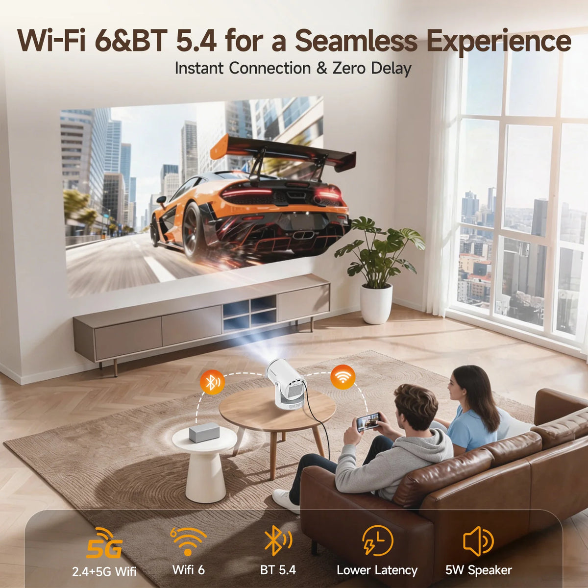 Native 1080P Android 14 Portable Projector Auto Focus