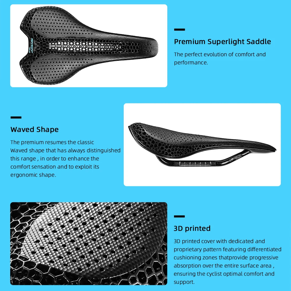 Ultralight 3D Printed Bike Saddle 175g for Road and MTB