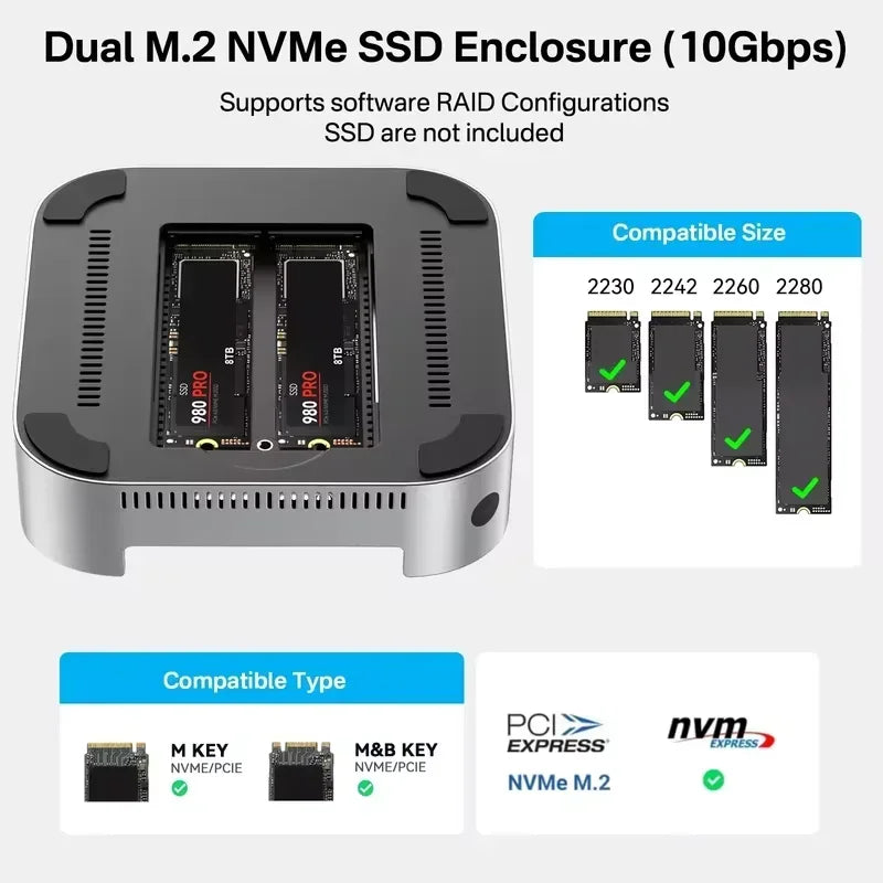 Dual-Bay M.2 NVMe SSD Dock with 4K HDMI