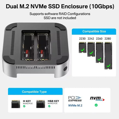 Dual-Bay M.2 NVMe SSD Dock with 4K HDMI