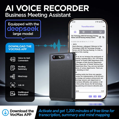 Smart 64GB Voice Recorder AI Summarizer Multi-Language Support