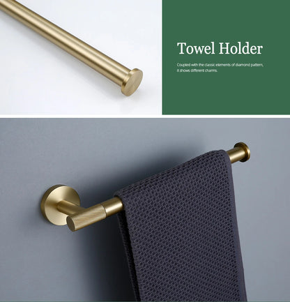 Gold Bathroom Accessories Set with Towel Bar and Hooks