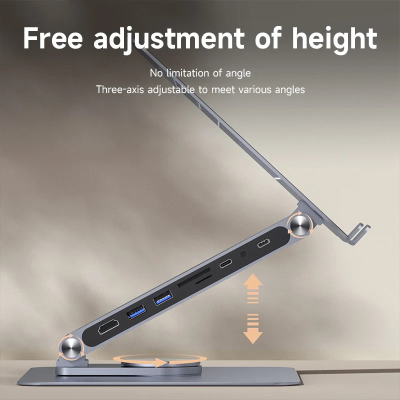 Adjustable Aluminium Laptop Stand with USB C Dock Hub