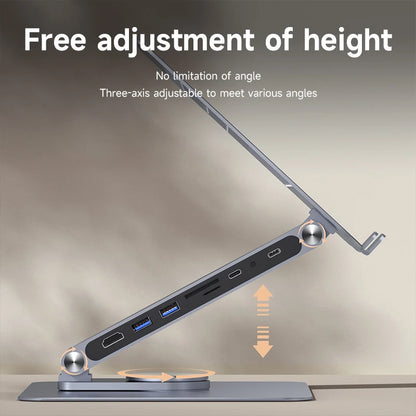 Adjustable Aluminium Laptop Stand with USB C Dock Hub