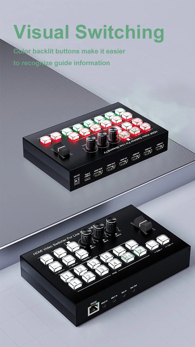 4K HDMI Video Mixer Switcher 4 Channel Live Streaming