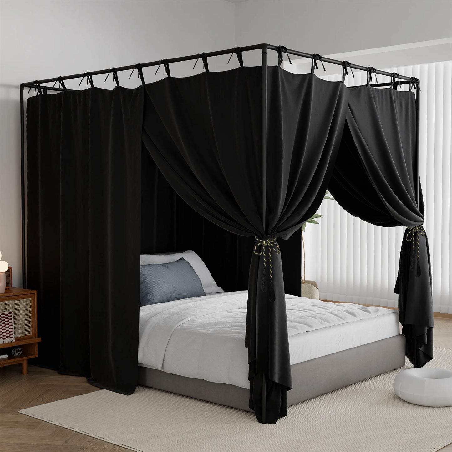 Blackout Canopy Bed Curtains with Top Ties Windproof Design