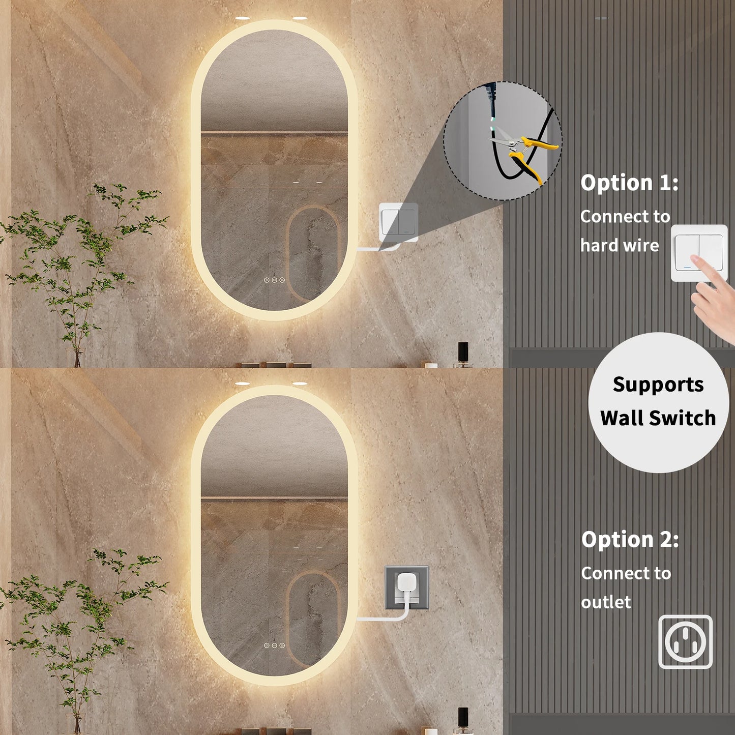 20x32in LED Backlit Bathroom Mirror Anti-Fog Oval