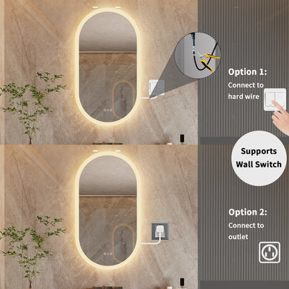20x32in LED Backlit Bathroom Mirror Anti-Fog Oval