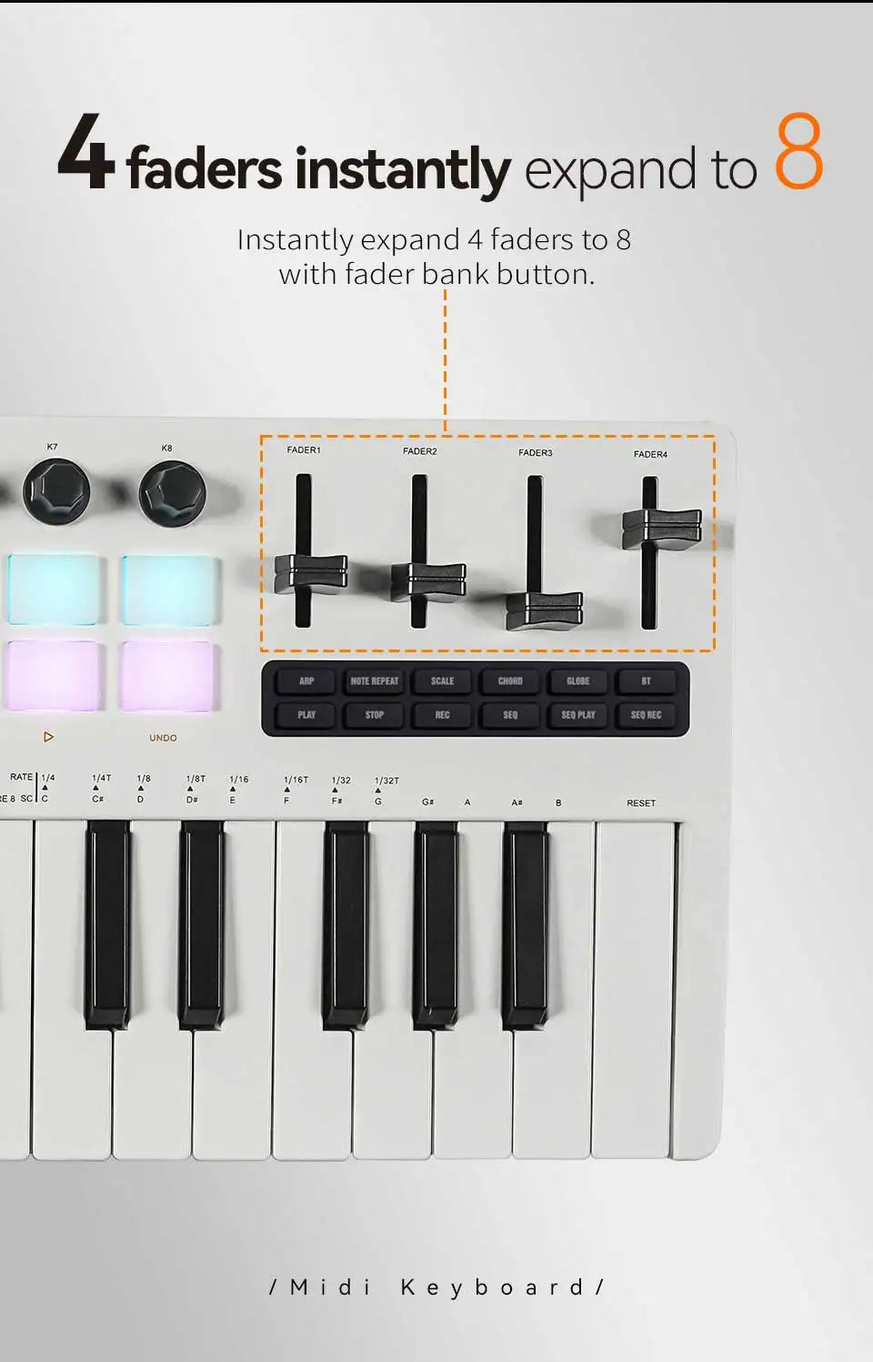 Compact 37-Key USB MIDI Controller with RGB Pads