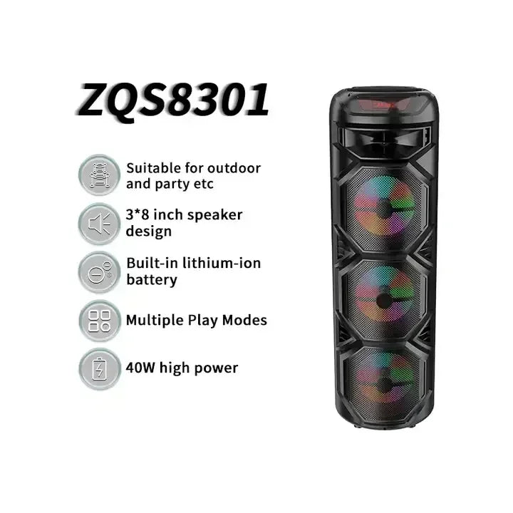 40W Wireless Bluetooth Party Speaker with LED Lights