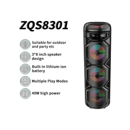 40W Wireless Bluetooth Party Speaker with LED Lights