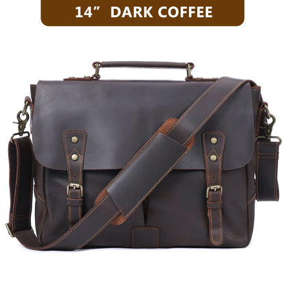 14" Vintage Leather Laptop Messenger Bag for Men