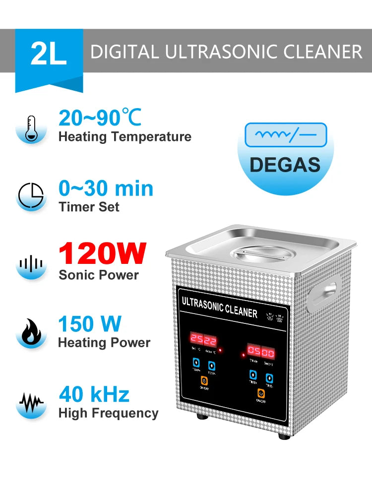 2L Ultrasonic Cleaner 120W Digital Timer Stainless Basket