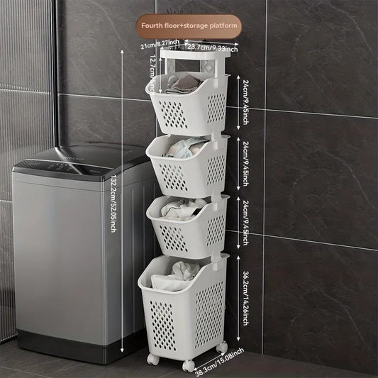 Multilayer Laundry Basket with Wheels for Home Storage