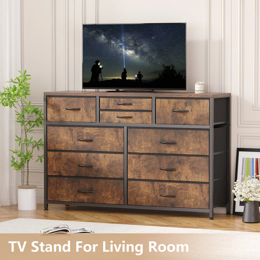10 Drawer Fabric Dresser Storage Chest Brown