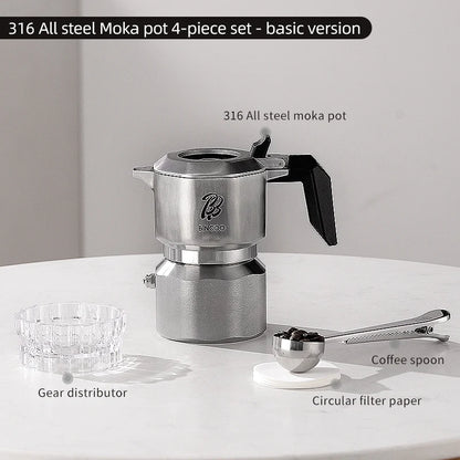 4-Piece Stainless Steel Moka Coffee Pot Set