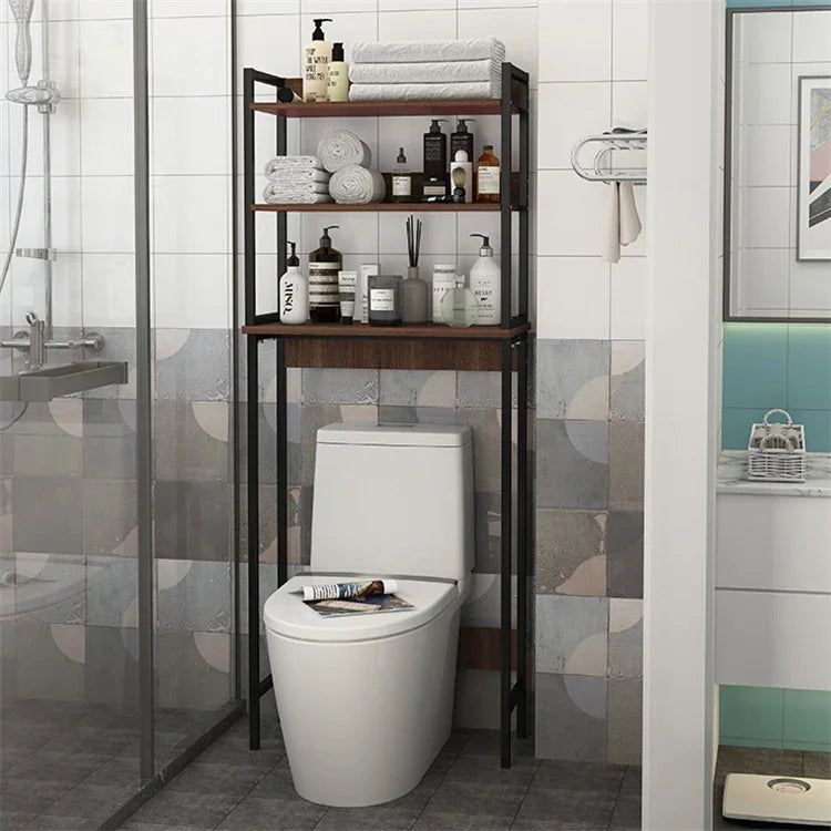 164cm Bathroom Floor Storage Rack Brown & Black