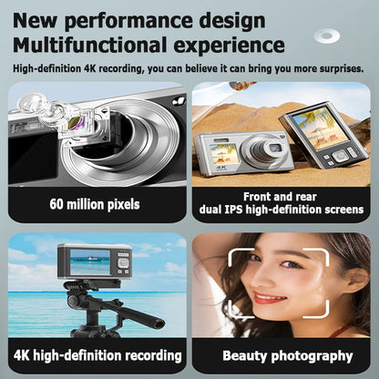 White 4K Dual Screen Waterproof Digital Camera with 32GB Storage