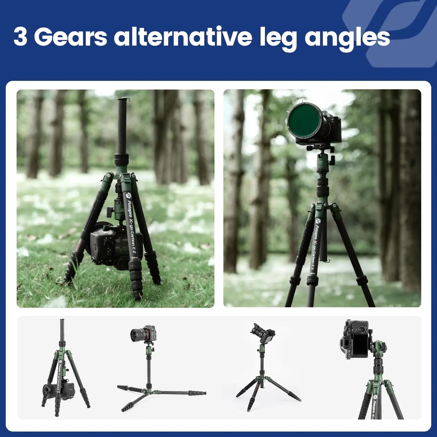 151cm Carbon Fiber Travel Tripod with Detachable Monopod Green