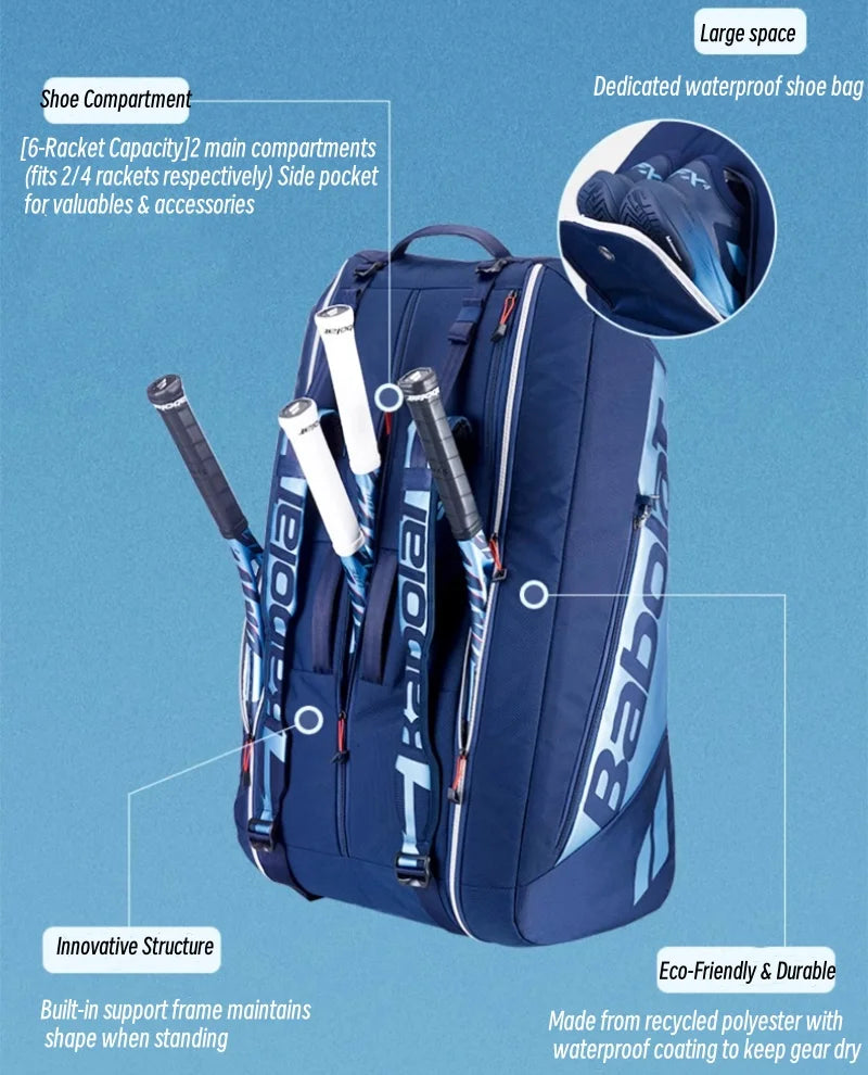 Professional 6-Racket Tennis Bag with Thermal Protection