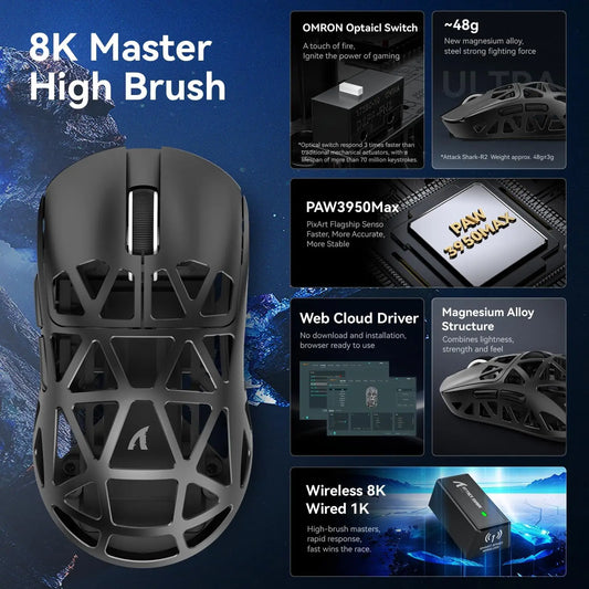R2 Wireless Gaming Mouse 8K DPI Adjustable White