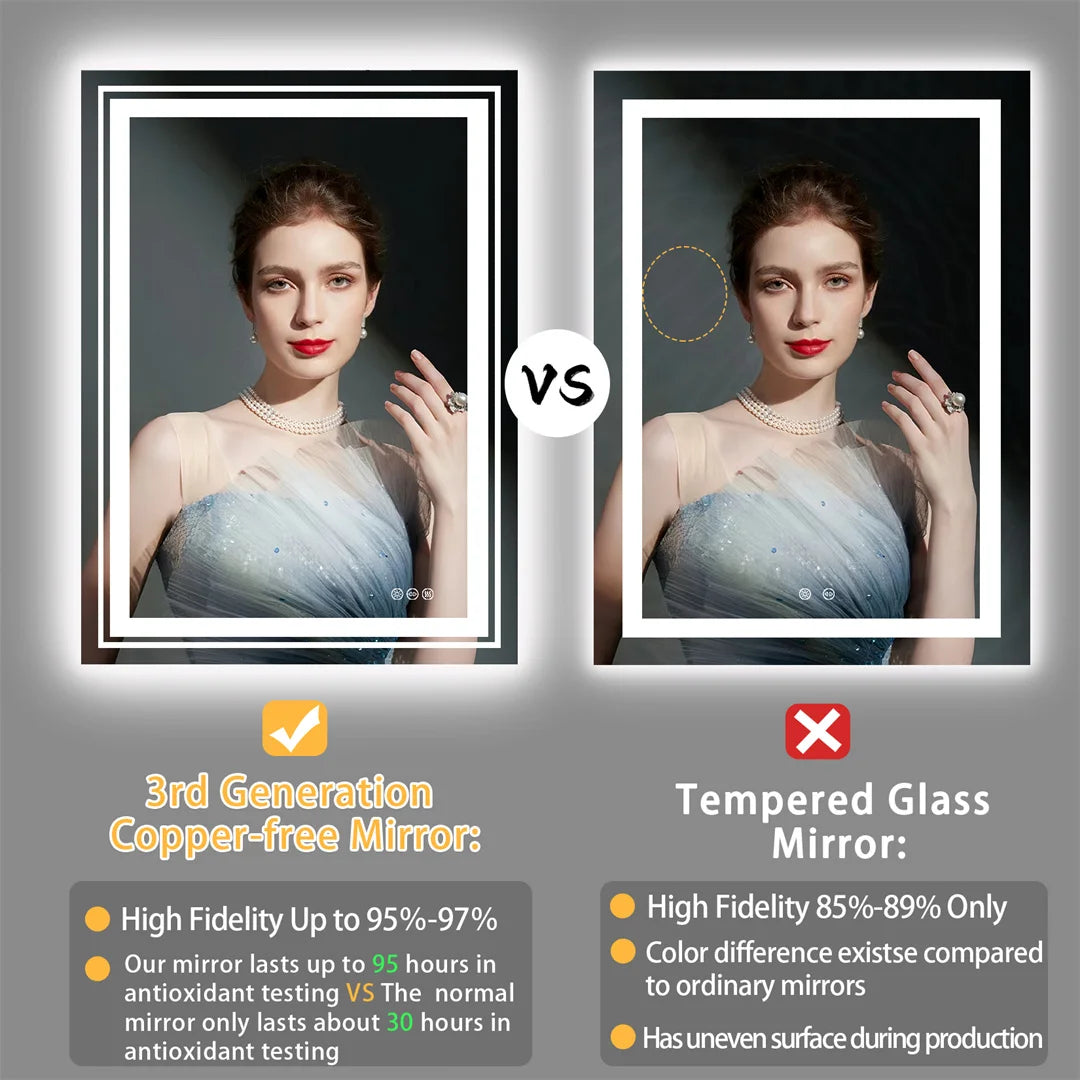 LED Bathroom Mirror with Bluetooth Speaker & Anti-Fog