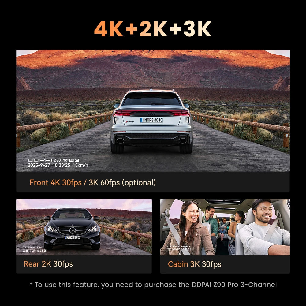 128GB 3‑Channel Car DVR with ADAS Features
