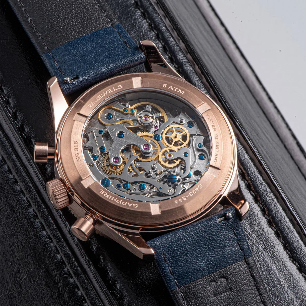 Luxury Pilot Chronograph Watch with Blue Dial and Leather Strap