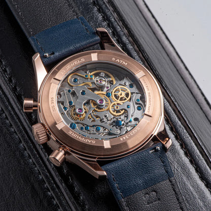Luxury Pilot Chronograph Watch with Blue Dial and Leather Strap