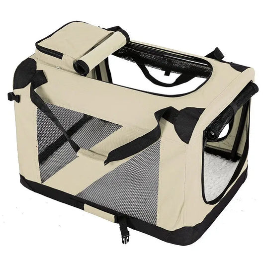 Beige Collapsible Dog and Cat Travel Crate with Handles 82×58×58cm