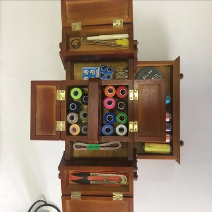 Natural Wood Sewing Box with Sewing Accessories